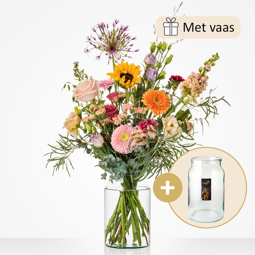 Vaasgeluk boeket (inclusief vaas!)